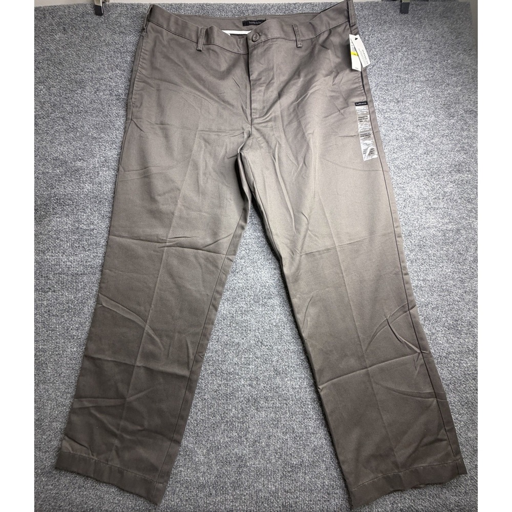 Van Heusen Mens Pants Gray Size 40x32 Flat Front Classic Fit 100% Cotton